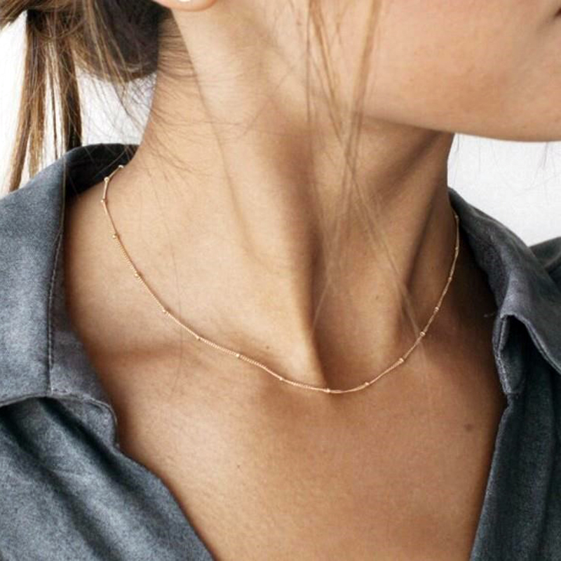 Goldene Farbe Halskette für Frauen Halsband 316L Edelstahl Kette Einfache Schlüsselbein Multilayer Mashup Halskette Schmuck Großhandel – Detail 14