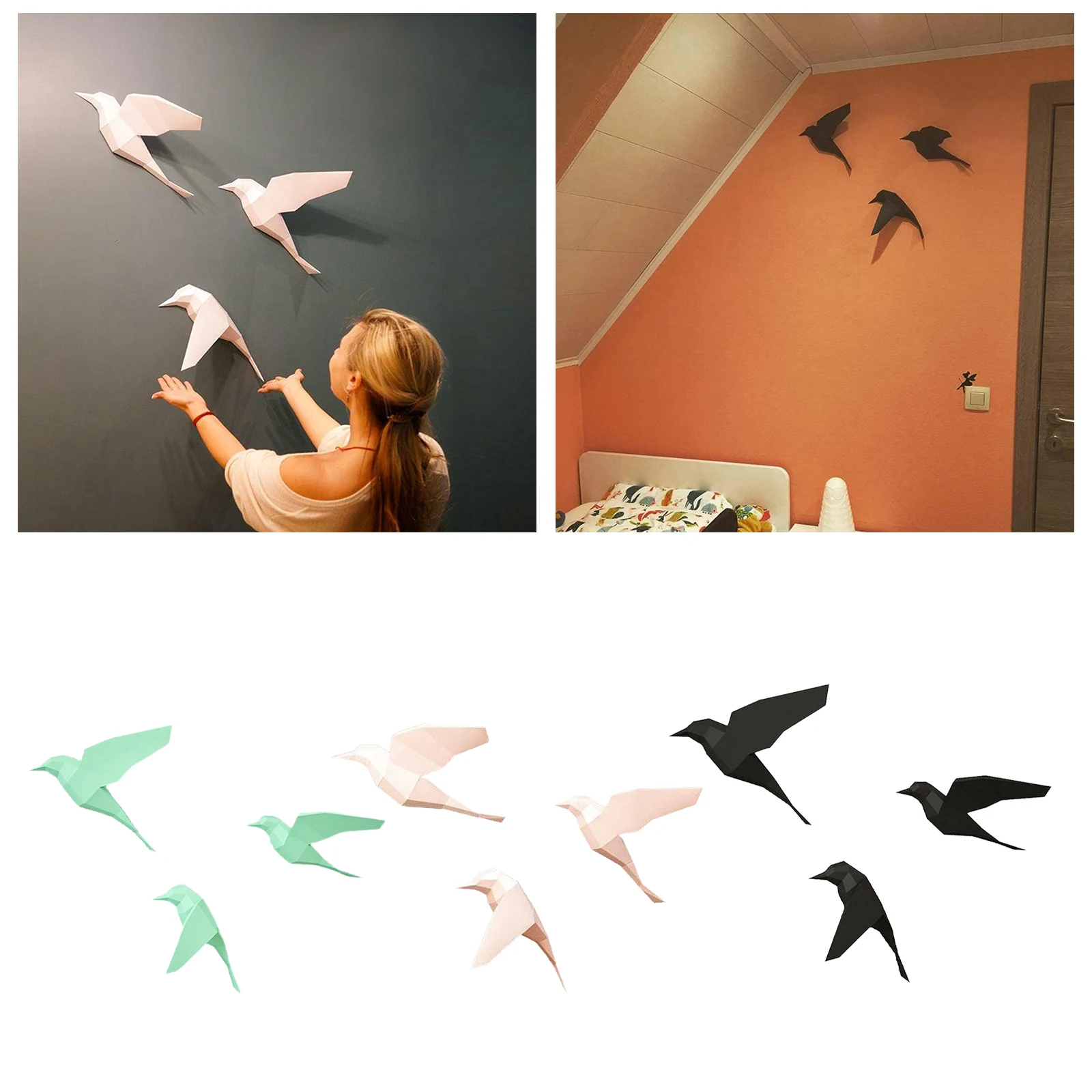 DIY 3D Birds Animal Papercraft Building Kit Wall Mount, Pre Cut Paper Puzzle for