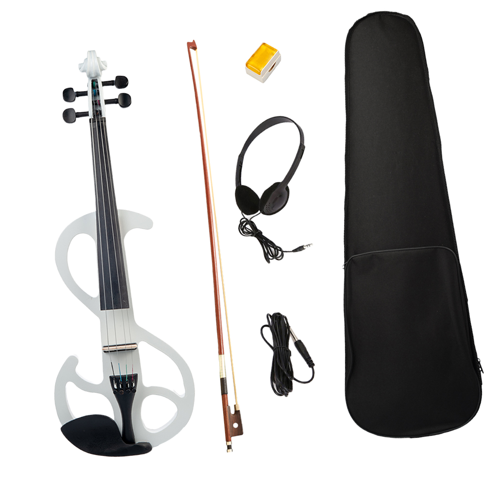 4/4 Full Size Electric/Silent Violin Set Professional Bowed Stringed Instrument (White)