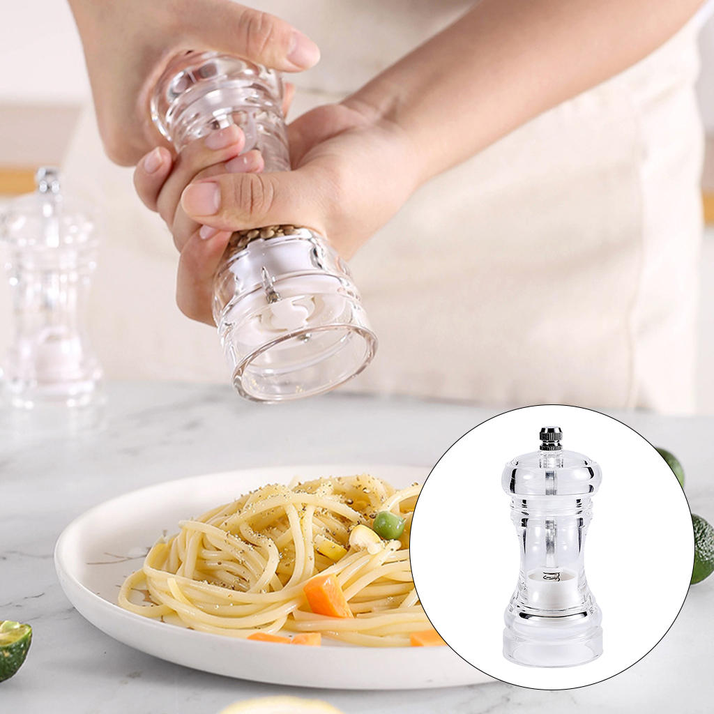 Manual Salt Pepper Grinder Spice Mill Refillable Transparent Acrylic Body Adjustable Coarseness Seasoning Bottle Kitchen Gadgets