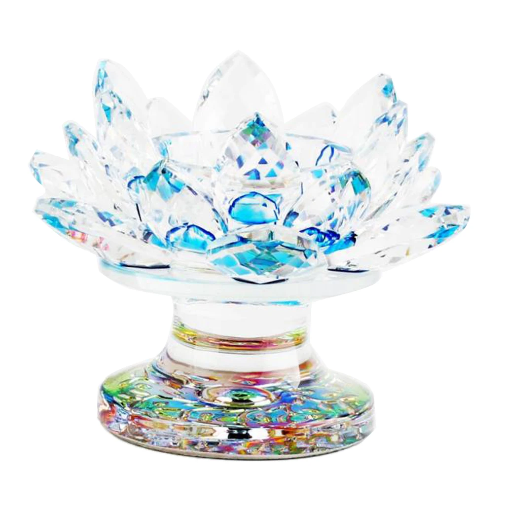 Buddhist Lotus Flower Glass Tea Light Candle Holders Candlestick Artwork Crafts 
