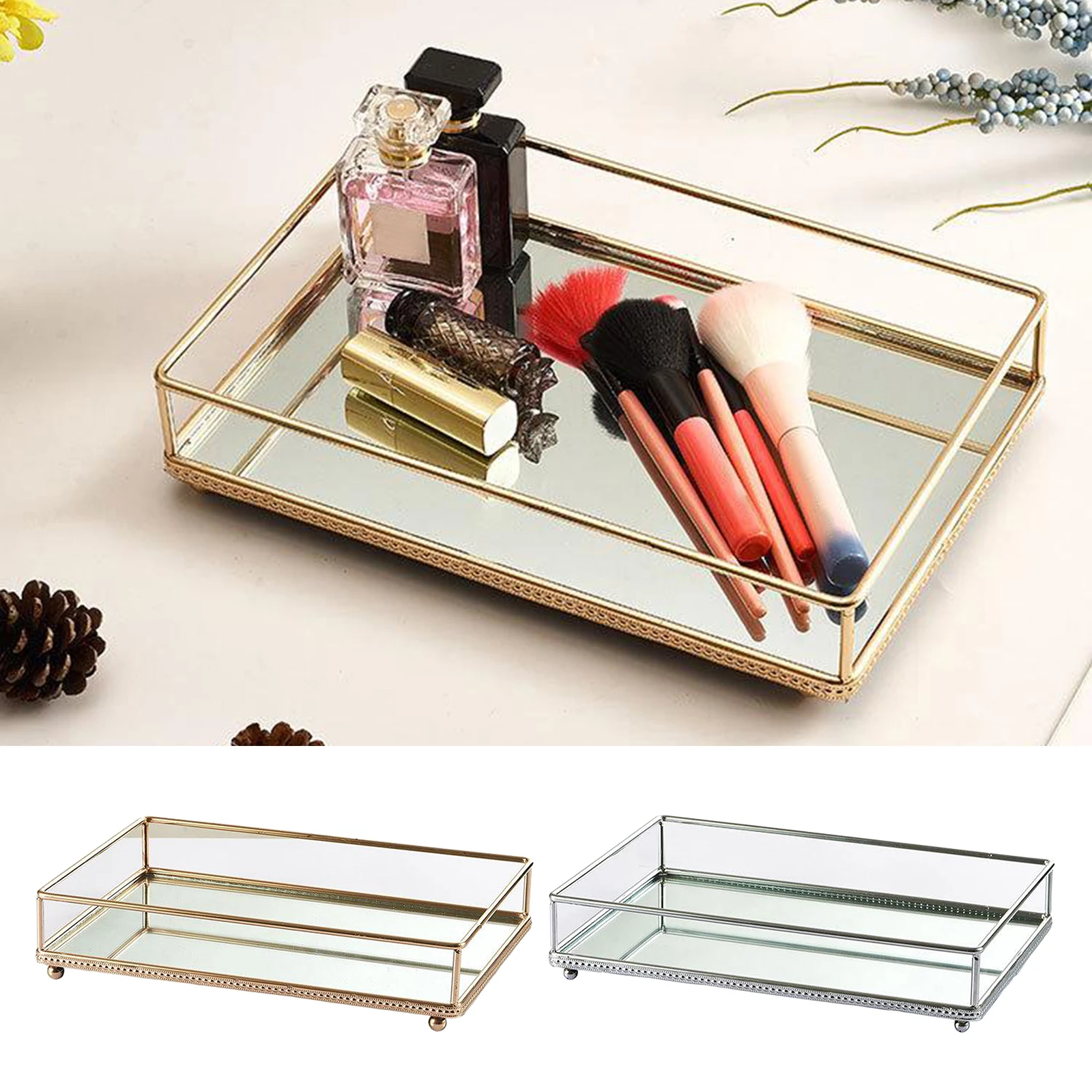 1Pc Crystal Glass Makeup Brush Storage Box Lipstick Perfume Organizer Desktop Bathroom Decorative Vanity Tray
