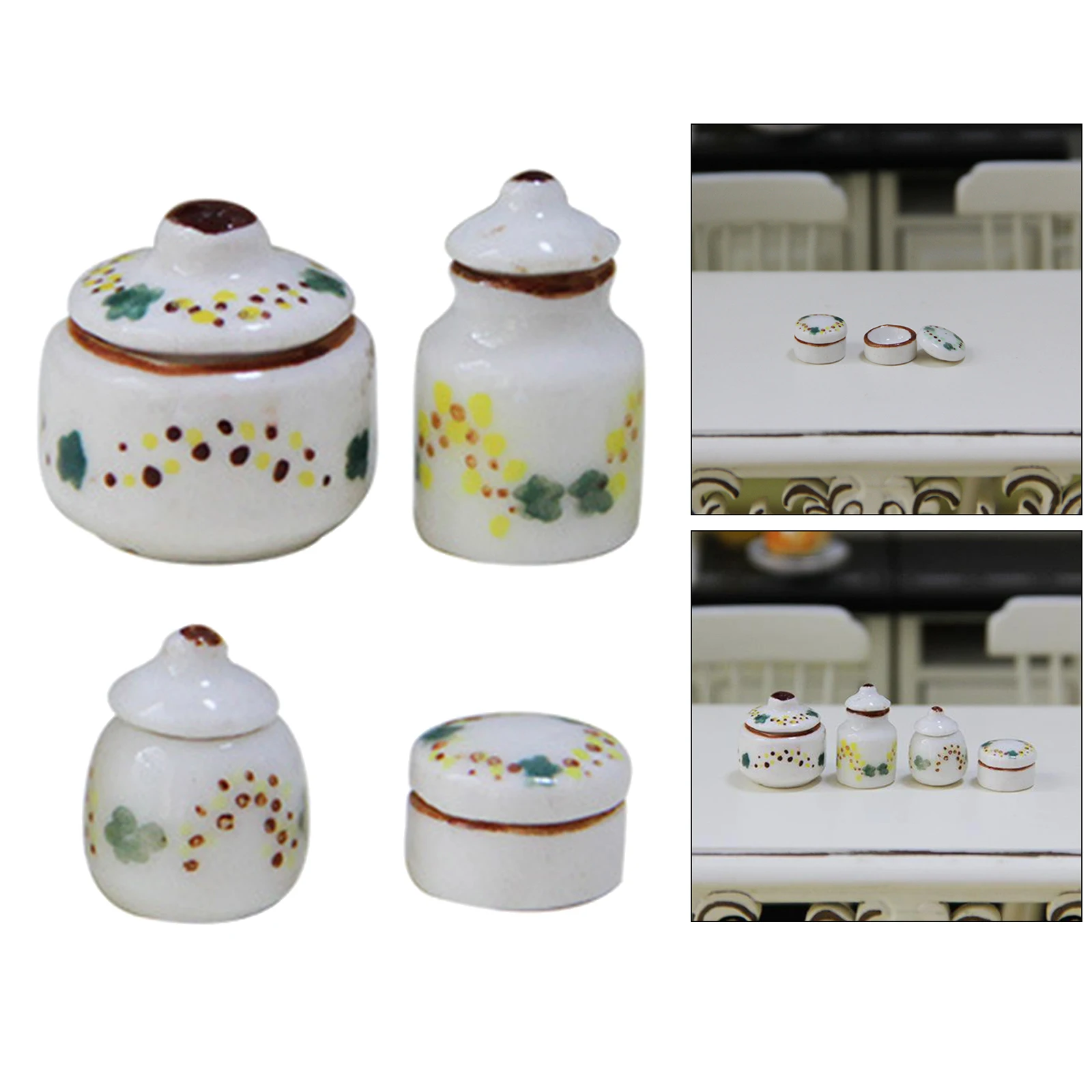 4 PIECES Mini Ceramic Jars Seasoning Jar Boxes for Dollhouse Cooks