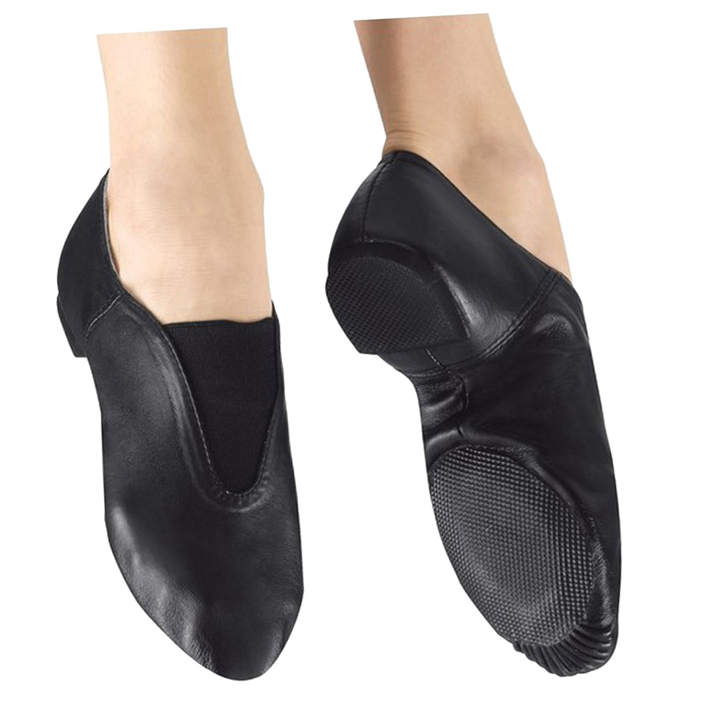 2x Men Women Soft Cow Leather Black Slip on Jazz Shoes Split Sole Jazz Sneakers Adult UK 5.5
