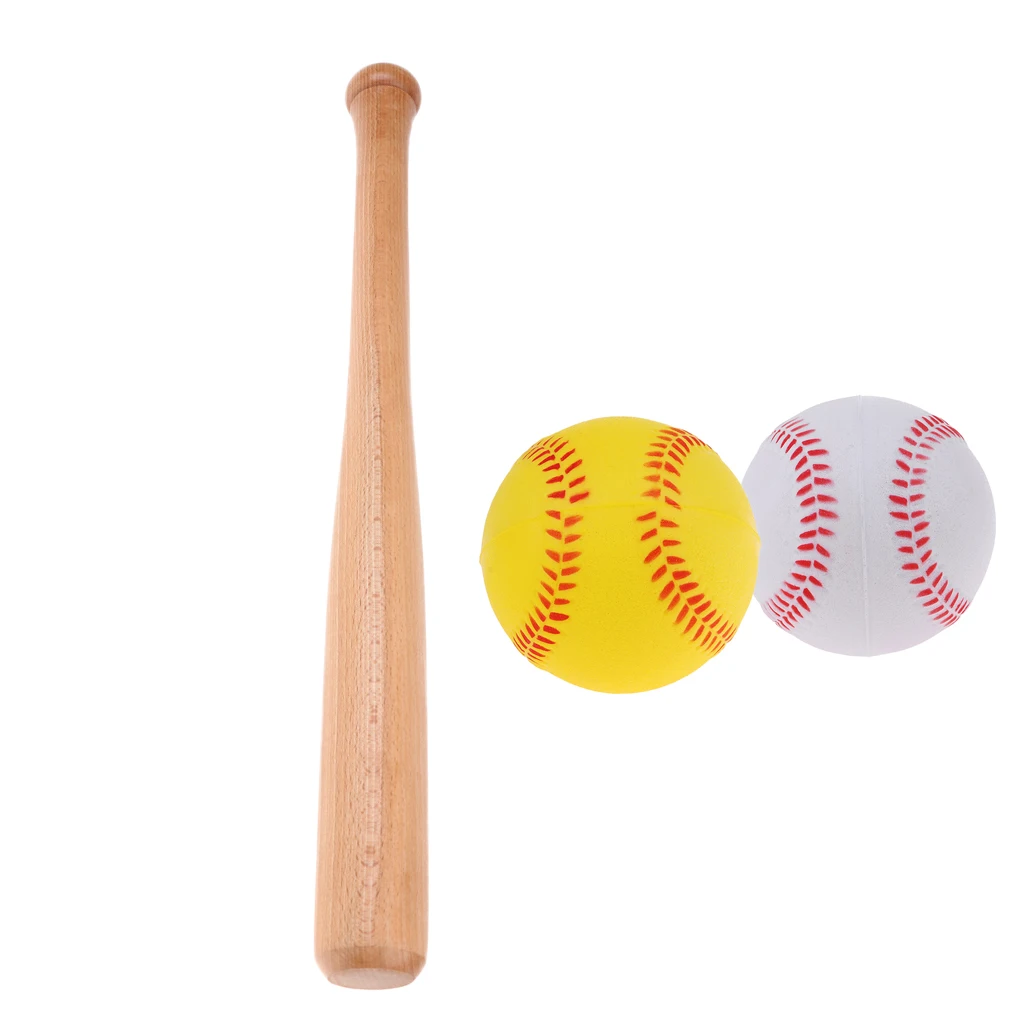 Wooden Baseball Bat 54CM Soft Round Wooden Ball And 2 Pieces