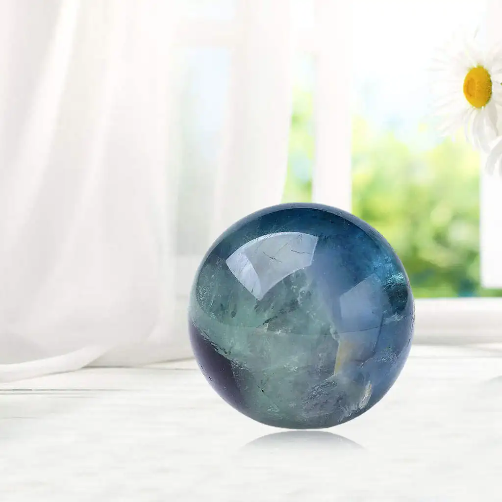 Sphere Natural Sculpture Quartz Figurine Crystal Ball Fluorite Ornamental Stone for Harmonizing Spiritual Divination