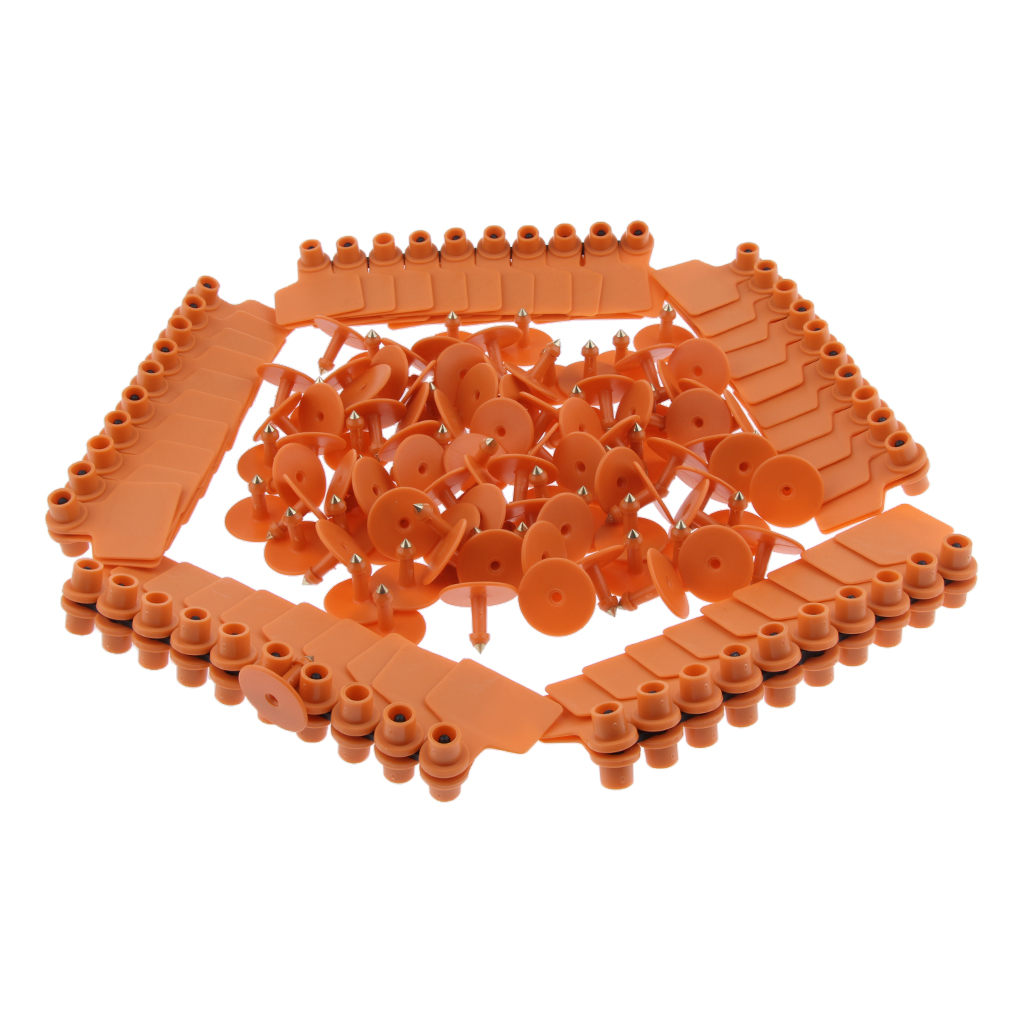 100 Pcs Pigs Cow Cattle Ear Tag, Blank, Brass Ear Stud, Never Rust, Orange