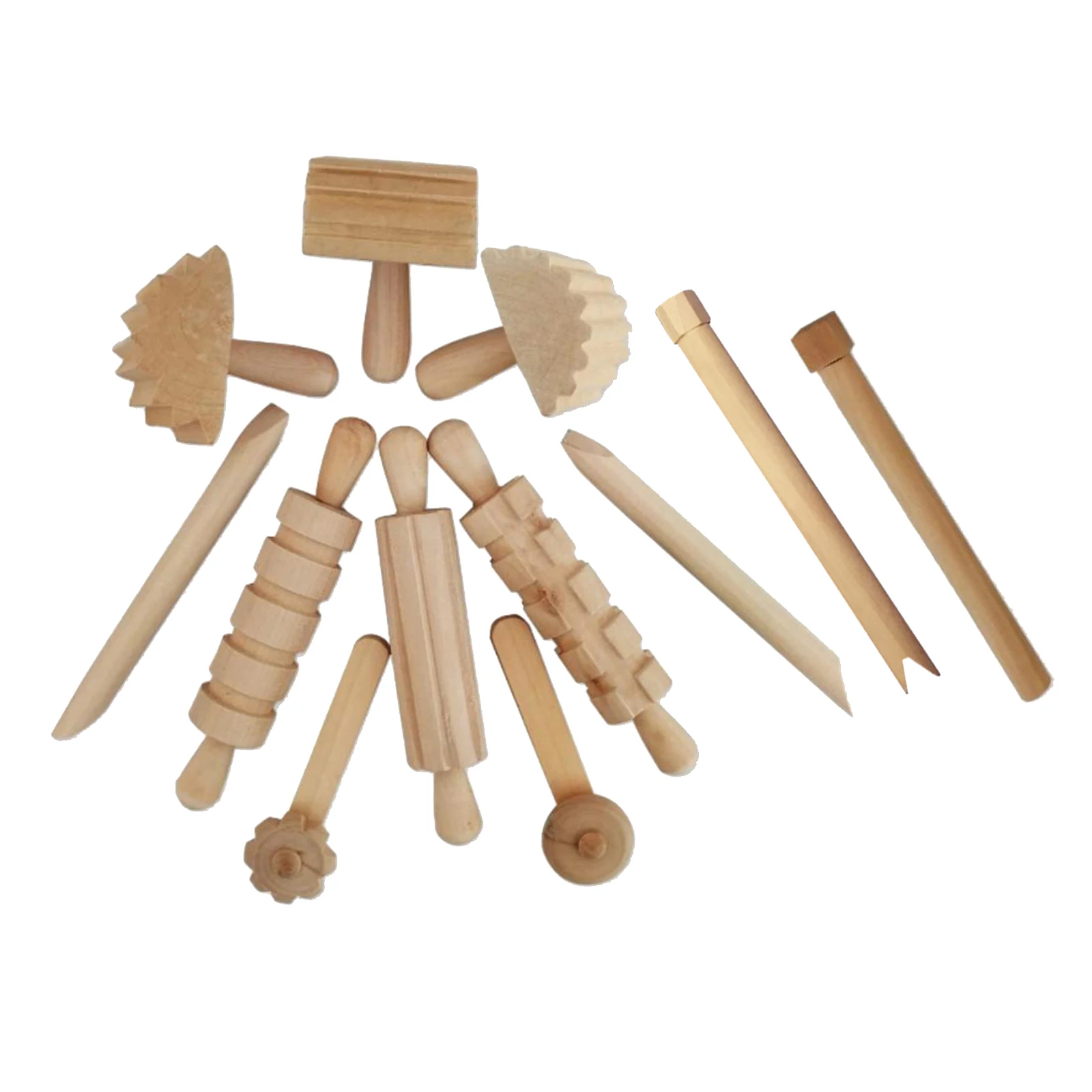 12pcs Kids Wooden Art Clay Doughs Tools Toy Roller Pin Molds DIY Handmade Acce