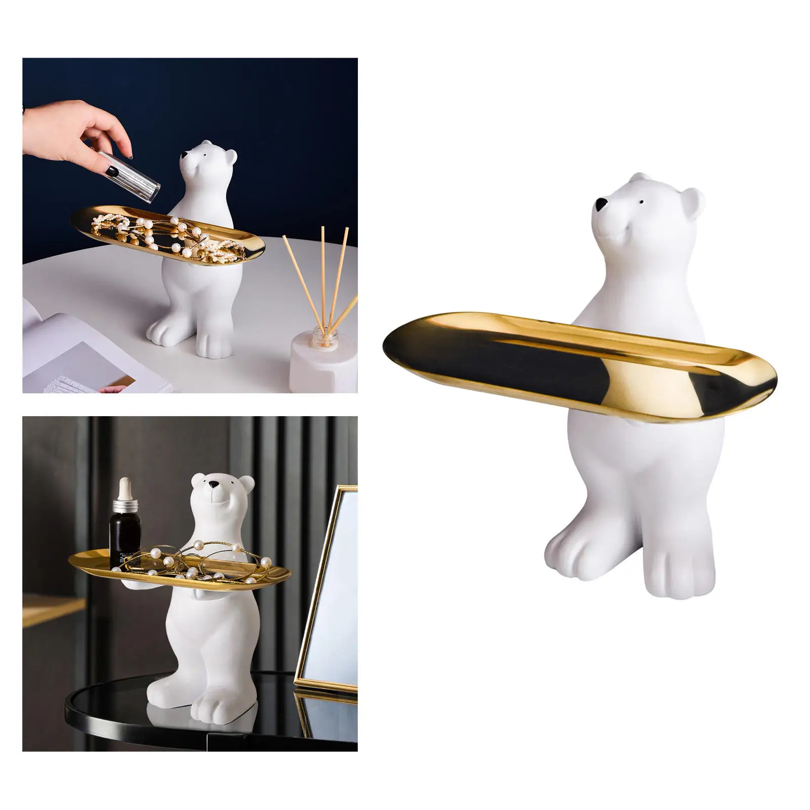 Polar Bear Statue Storage Tray Holder Candy Dish Nordic Porch Table Decor