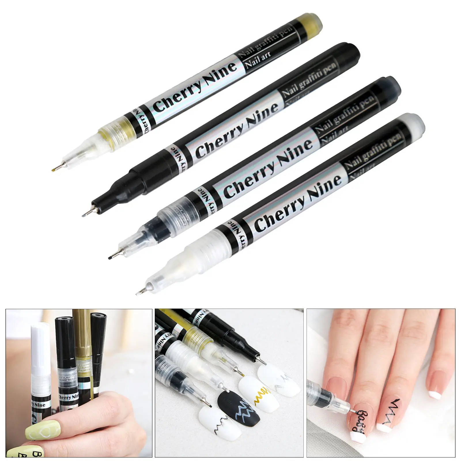 Nail Art Graffiti Pen Fast Drying Long Lasting Detailing Pen for Adorn Tools Nail Tips Black Color UV Gel Polish Pen