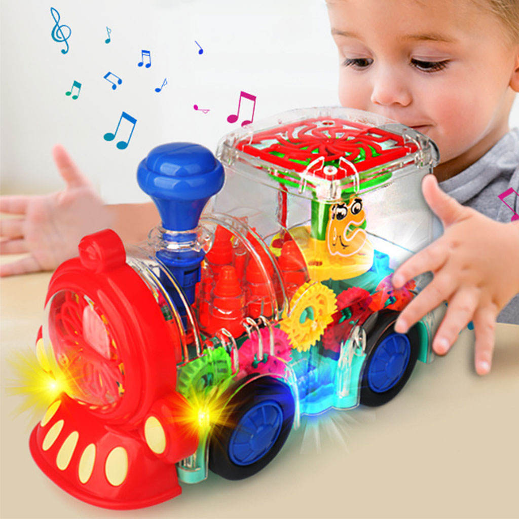 Electric Train Toy Toy with Lights/Music Lighting Supplies Model Hand-Eye Coordination Transparent Gear Electric Toys for Child
