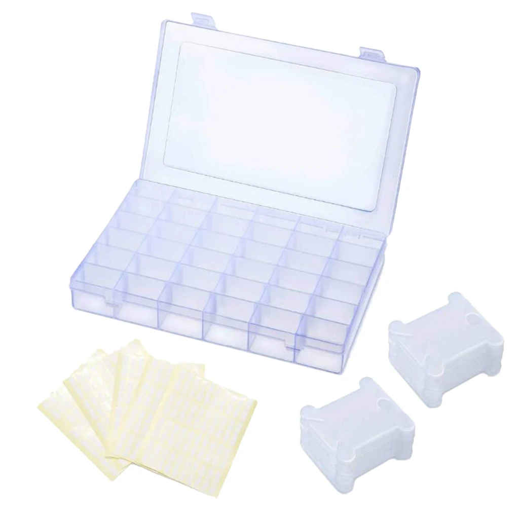 Adjustable Grids Storage Case with 100 Floss Bobbins and 5 Sheets Marking Stickers