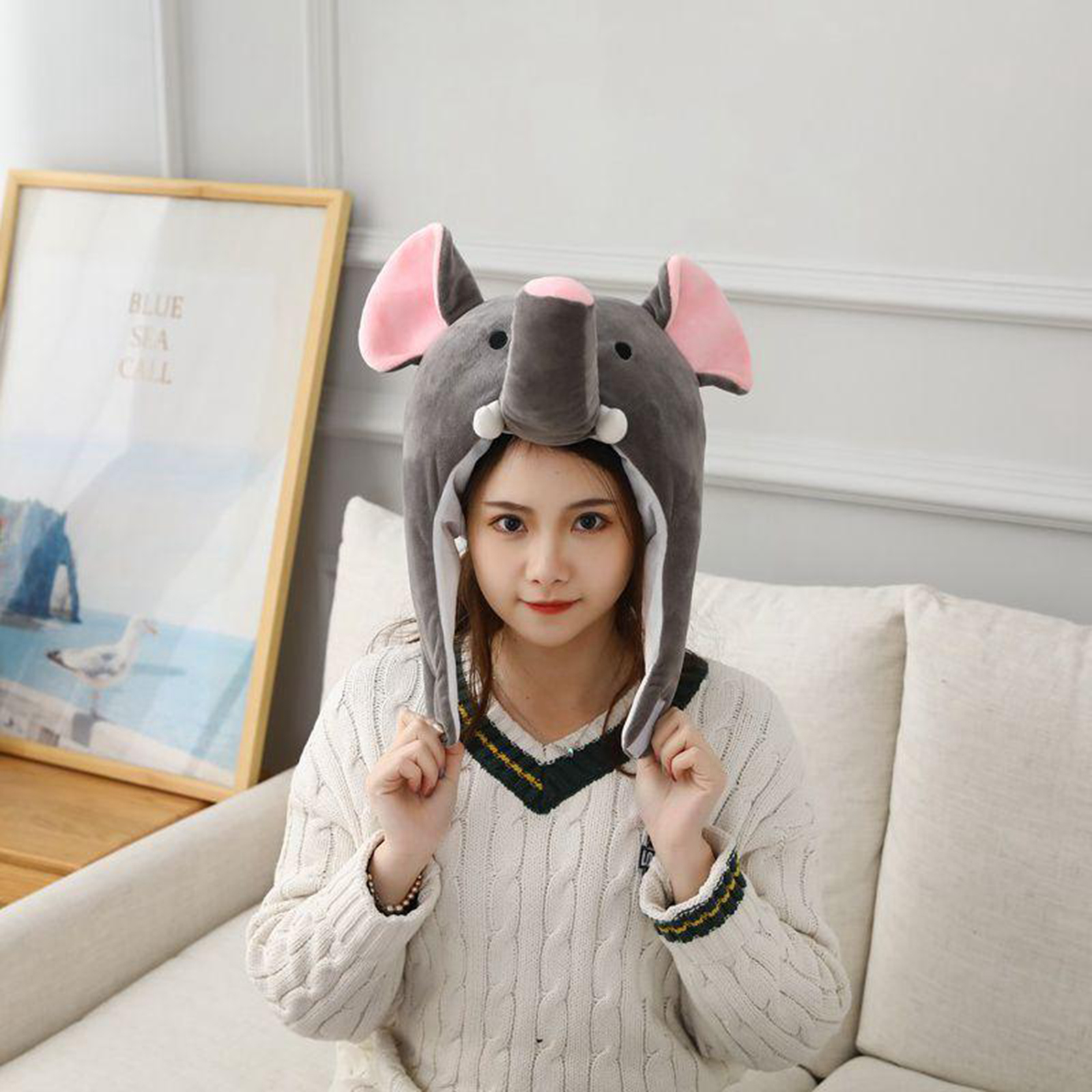 Plush Animal Hat Elephant Critter  Soft Warm Winter Headwear for Stage Performance, Costume, Cosplay Photo Props