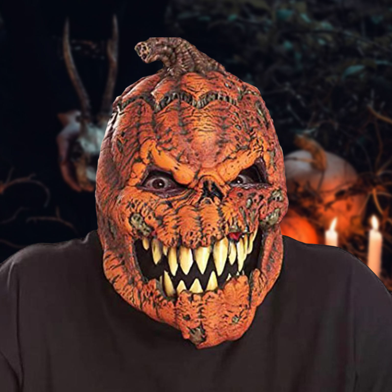 Scary Evil Pumpkin Monster Full Hood with Removable Chin for Men and Women Cosplay Party Mask Pumpkin Head