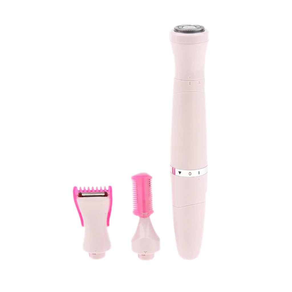 Women Bikini Trimmer Electric Hair Removal Skin Care Arm Leg Shaver Epilator with Cleaning Brush - White / Pink