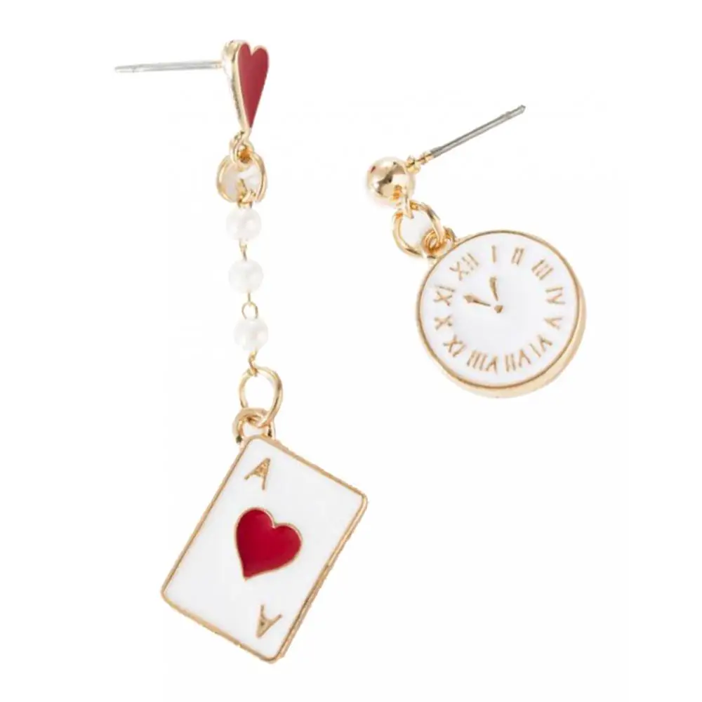 Fashion Women Handmade Clock Poker Asymmetric Dangle Drop Earrings New