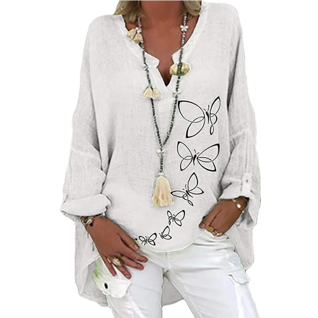 40# Vintage Cotton Linen Blouses Women Elegant Casual Floral Print Plus Size Shirt Long Sleeve V-neck Top Blusas Mujer De Moda satin blouse