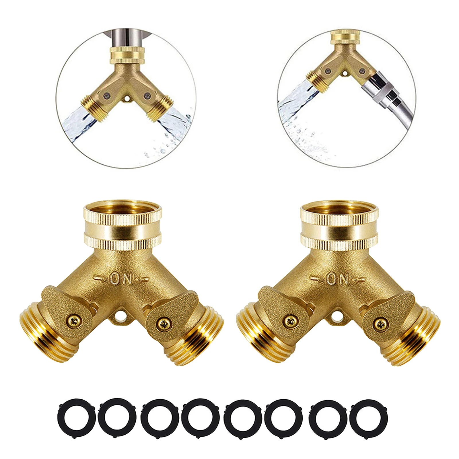 Heavy Duty Brass Connector Tap Splitter Y Connector Brass Garden Hose Adapter with 2 Valves 2Pcs Garden Hose Splitter 2 Way 2PCS 