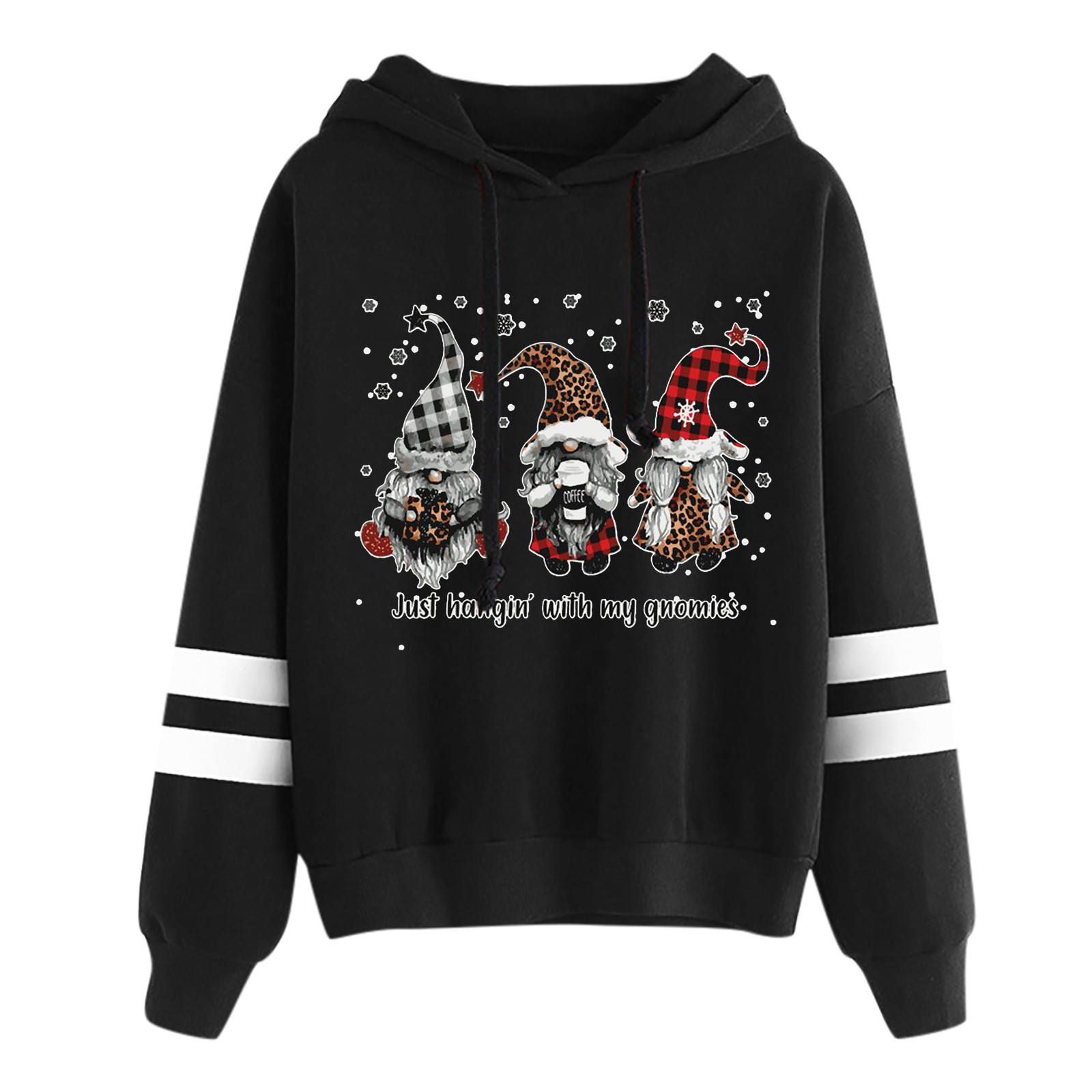 Outono Inverno Bonito Gnome Impresso Camisola Nova Manga Longa Com Capuz Tops