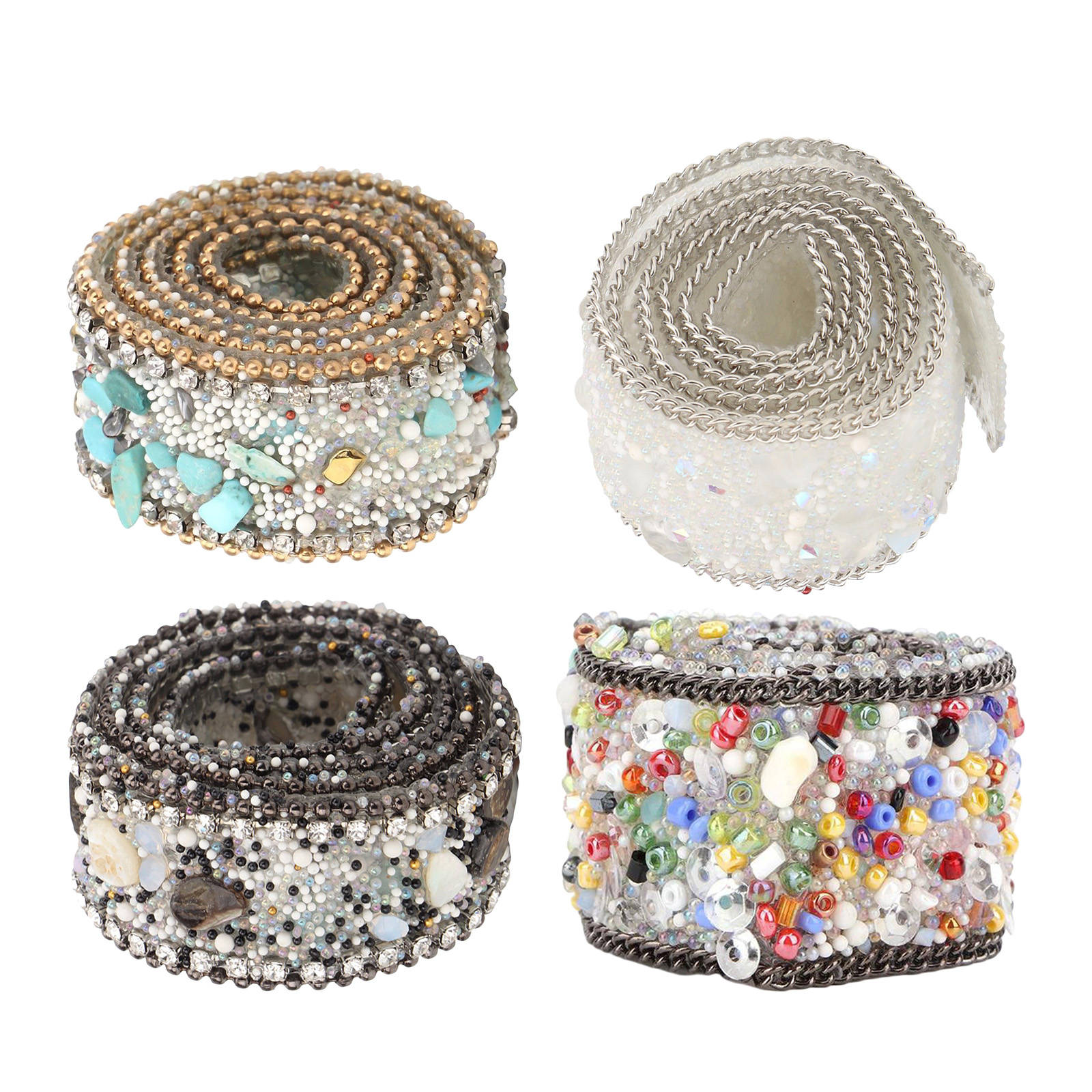 2.5cm Colorful Rhinestone Gravel Shell Lace Trim For Knitting Wedding Embroidered Ribbon DIY Handmade Patchwork Sewing