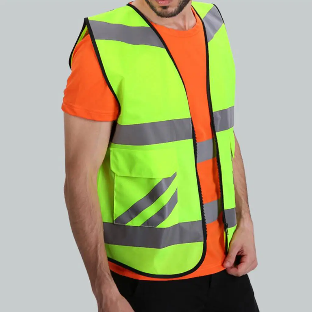 Reflective Vest Safety Sleeveless Waistcoat With Zipper Yellow A