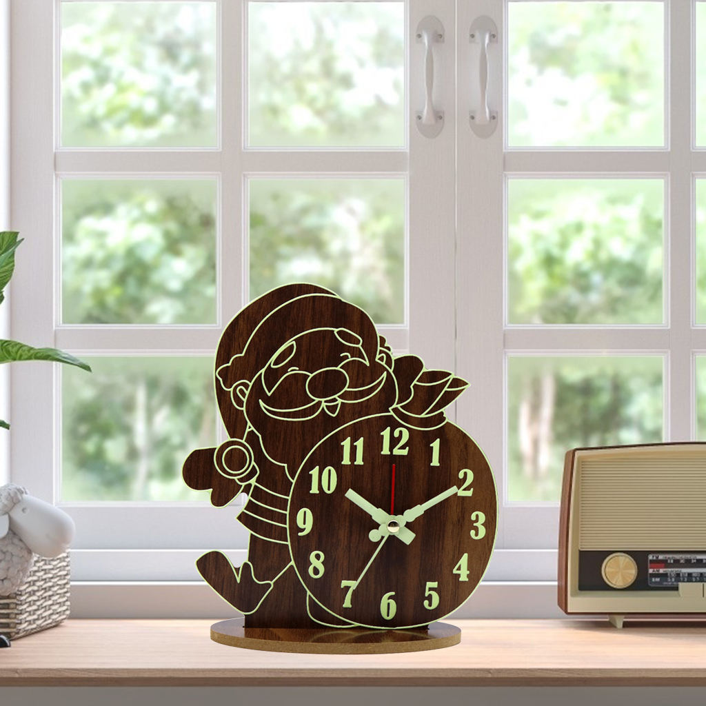 Wooden Alarm Clock Cartoon Non Ticking Luminous Battery Powered Desktop Clocks for Home Living Room Kids