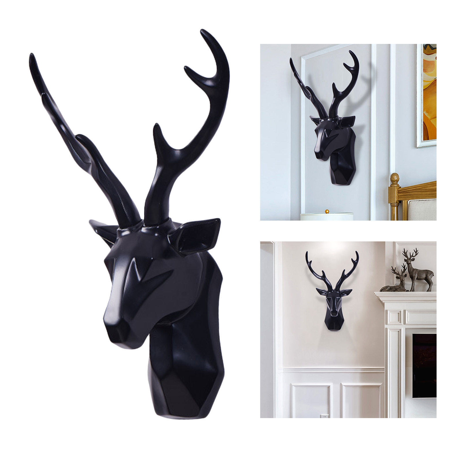 3D Deer Head Sculpture Wall Mount Simple Elegant Stag Head Resin Statue Wall Farmhouse Figurines Bedroom Elk Home Cabinet Decor
