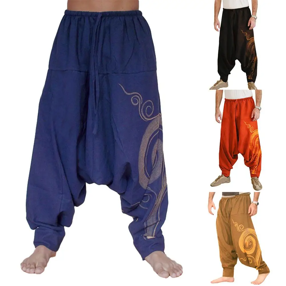 Men Pants Harem Pants Yoga Baggy Aladdin Hippie Spiral Print Trousers Men's Clothing штаны мужские 2021 elephant trousers