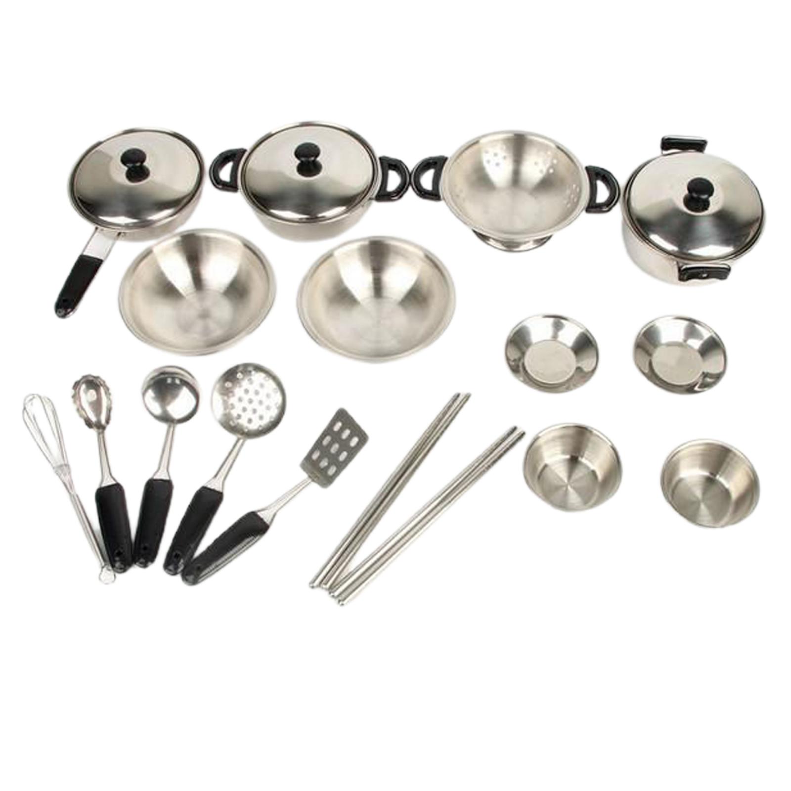 20Pcs/Set Kitchen Pretend Play Toys with Stainless Steel Cookware Pots and Pans Set, Cooking Utensils for Kids, Girls, Boys