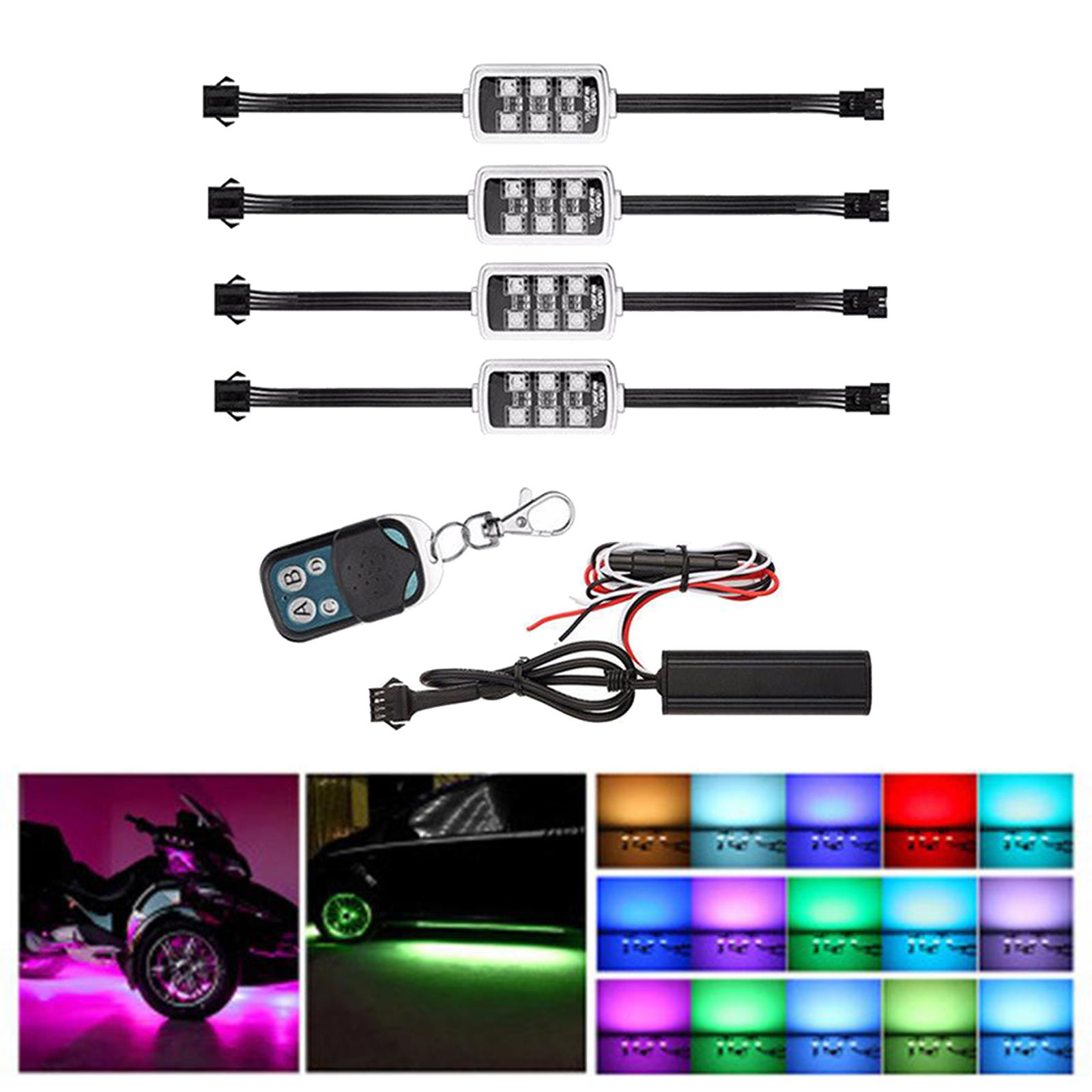 RGB LED Smart Brake Lights Motorcycle Car Atmosphere Light with Remote Control Moto Decorative Strip Lamp Kit