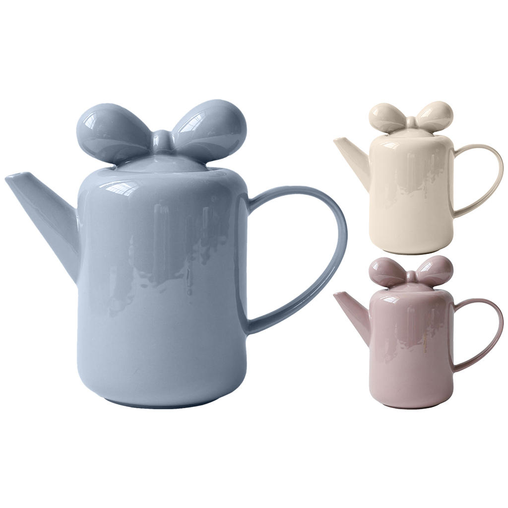 Ceramic Tea Pot, Candy-Colored Gift Decoration Bow Knot Design Tea Kettle for Home Adults