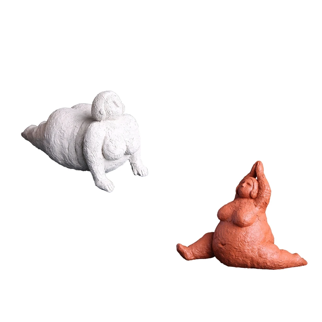 2 Pieces Modern Yoga Decor Polyresin Fat Lady Figurine Statue Ornaments