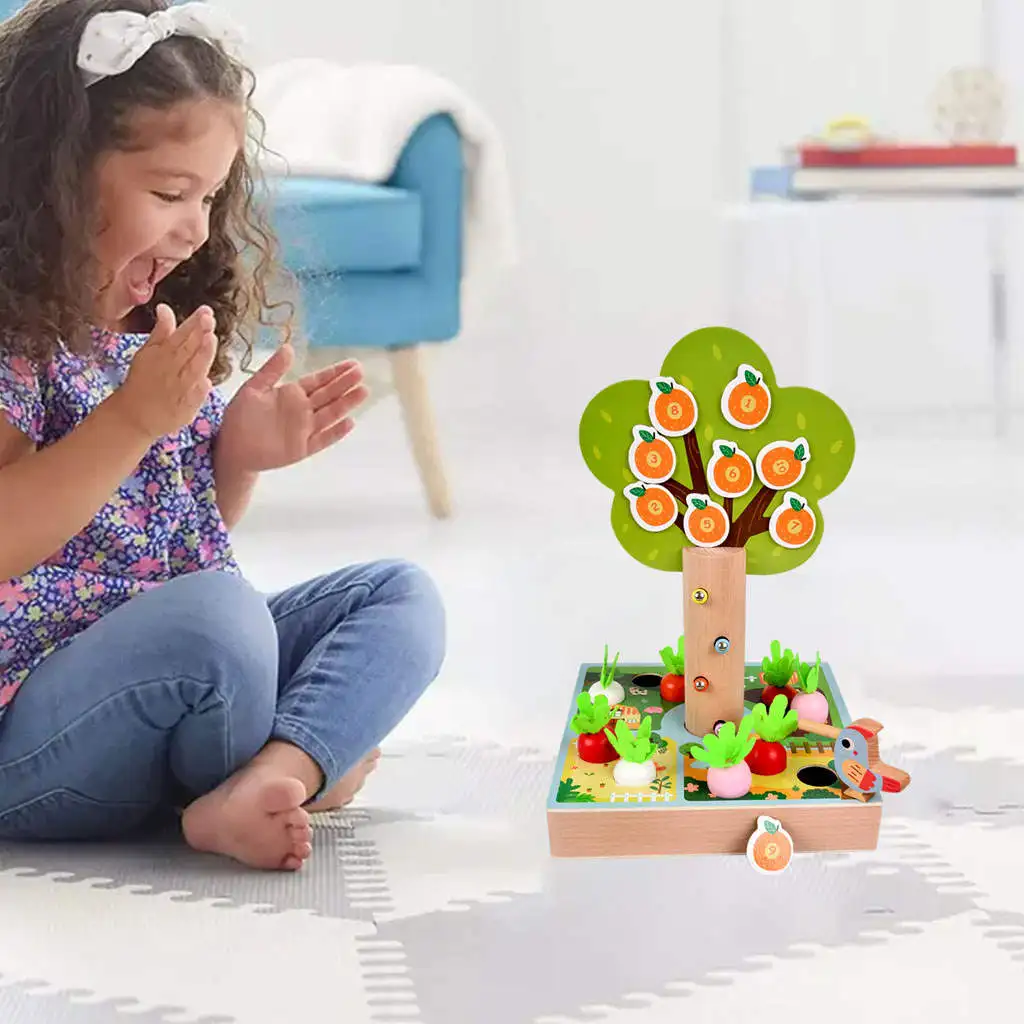 Kids Montessori Woodpecker Game Fine Motor Skills Catch The Worms Pulling Carrots Counting Numbers for Children Xmas Gifts