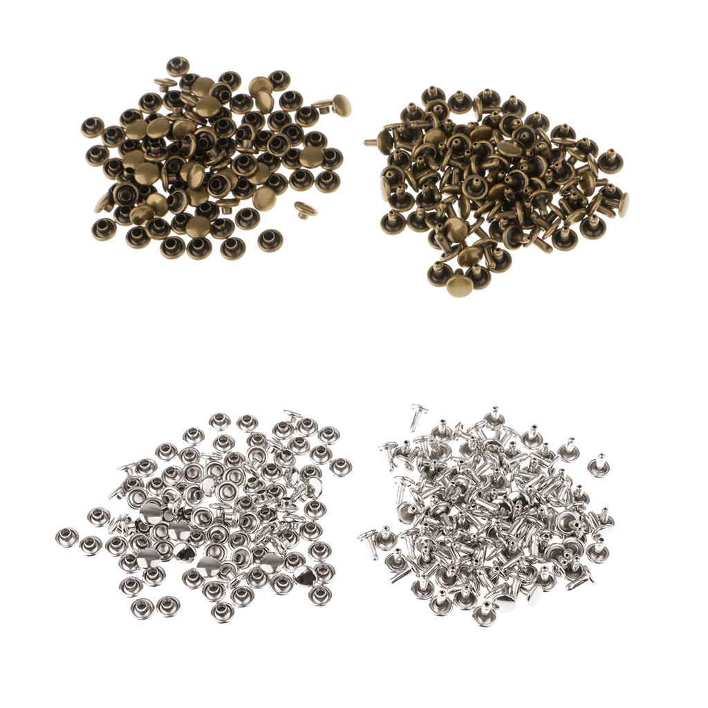 200 Set Double Cap Round  Rivet Studs Buttons for Leather Craft Jeans Bags Clothes