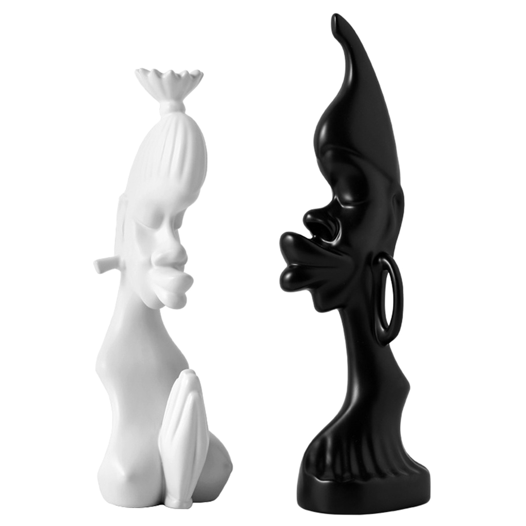 Novelty African Couple Sculpture Men Women Ceramic Statue Home TV Shelf Art