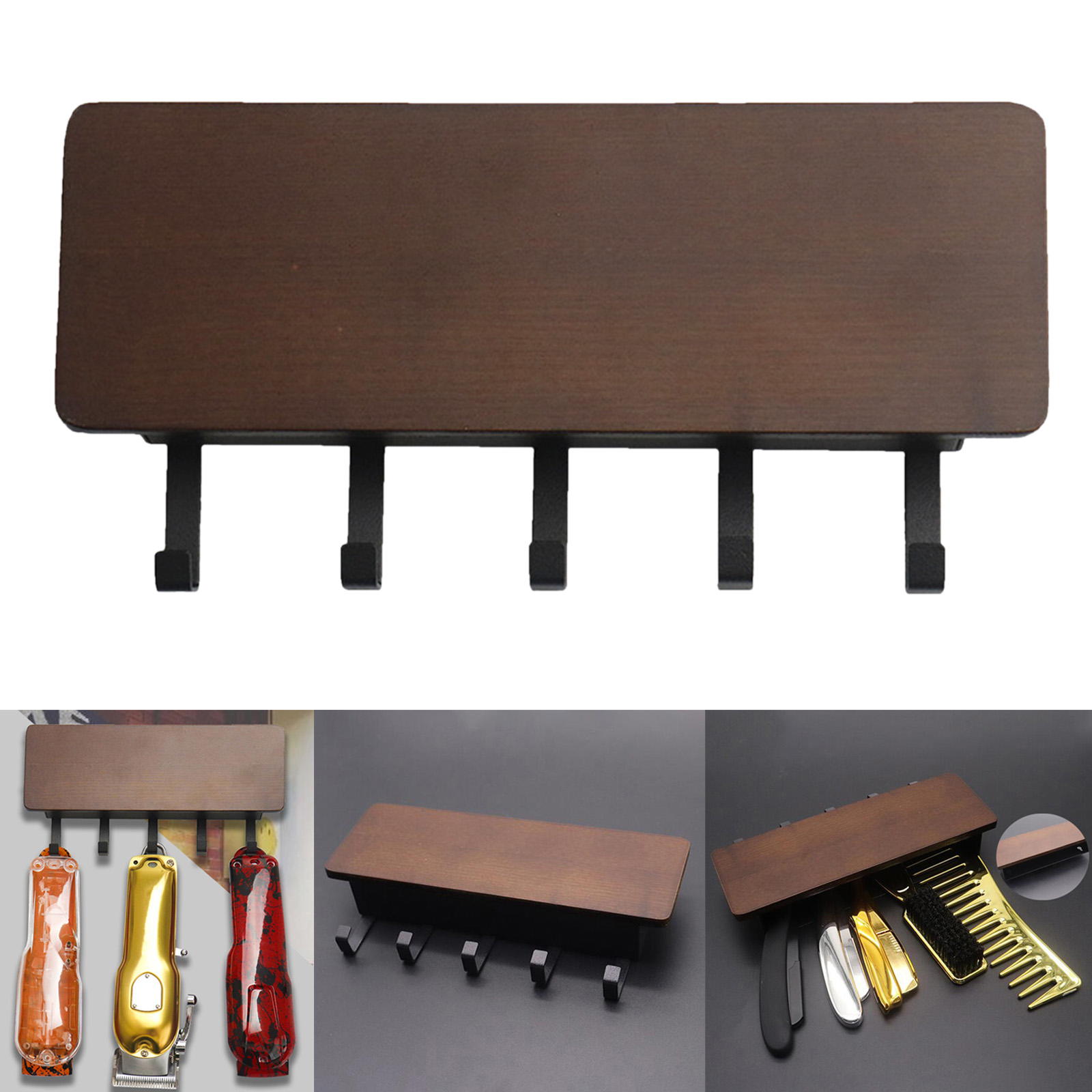 Hair Clipper Storage Rack Wall-Mounted Professional Tool Organizer Holder Tray for Clips Barber Salon Brushes Stylist