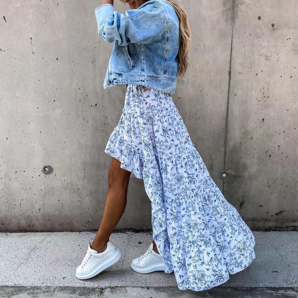 Women Skirt Irregular Floral Print 