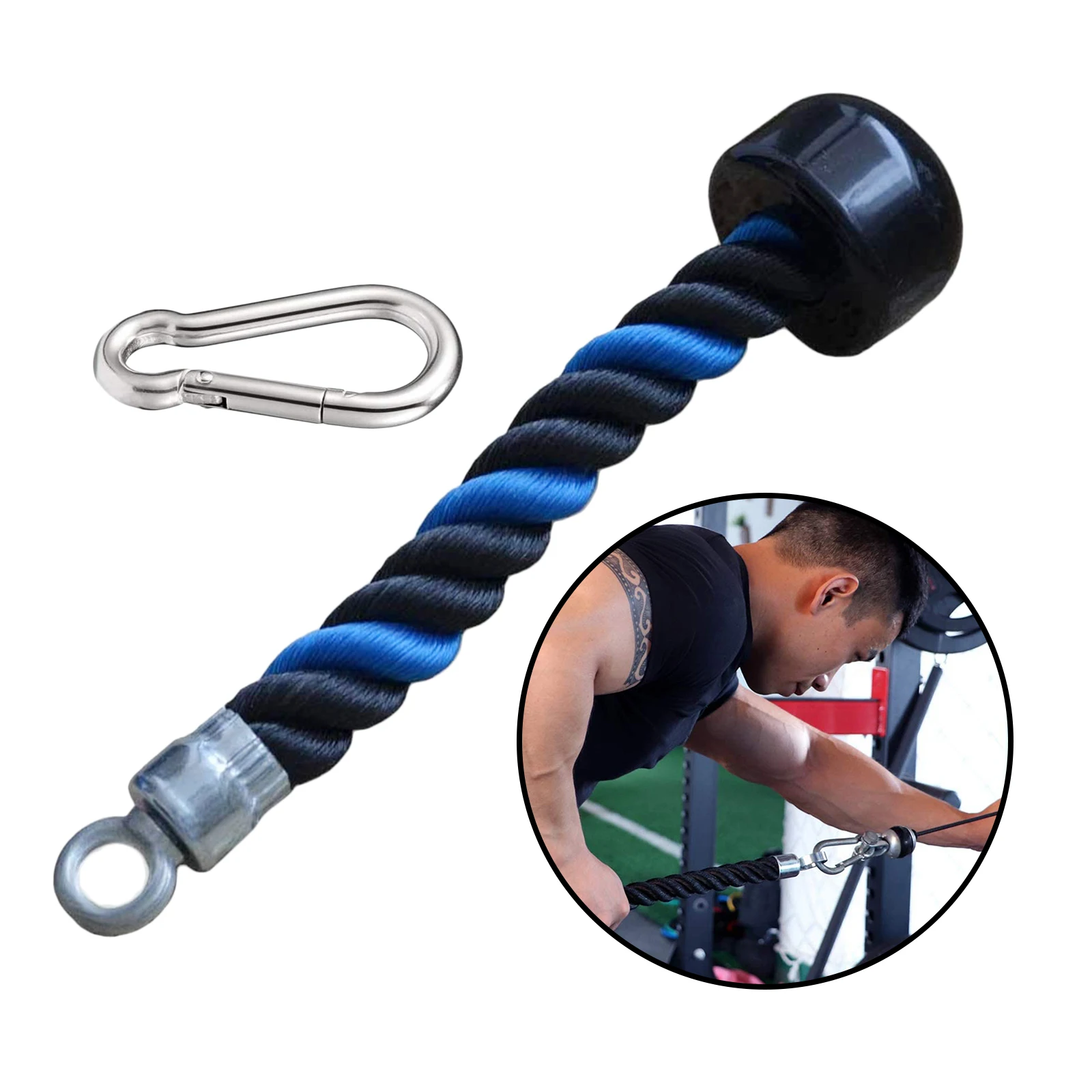 Triceps Single Rope LAT Pull Down Handle Cable Machine Multi-Gym Attachment with Carabiner for Arm Bicep Muscle Building
