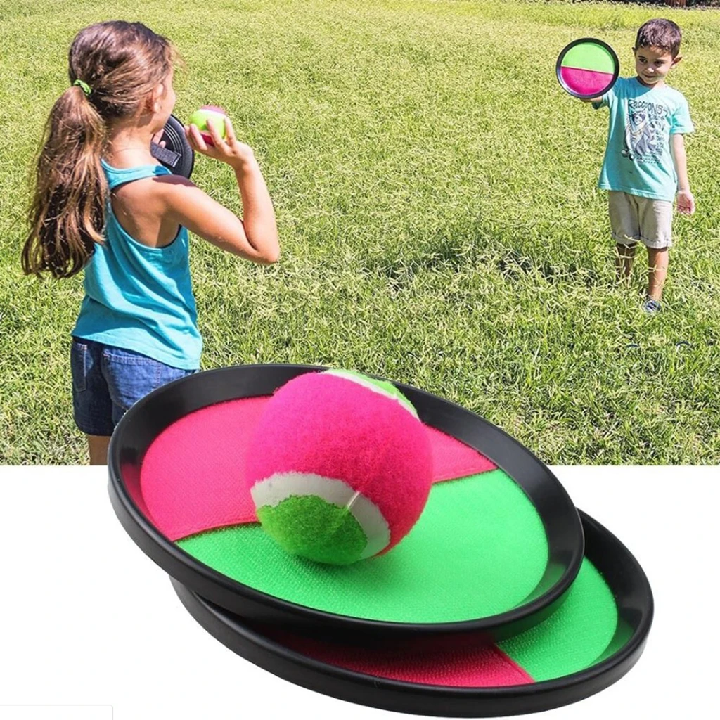 Toss & Catch Ball Game Set with 2 Disc Paddles and 1 Ball, Both great for Indoor or Outdoor Playing - Pink and Green