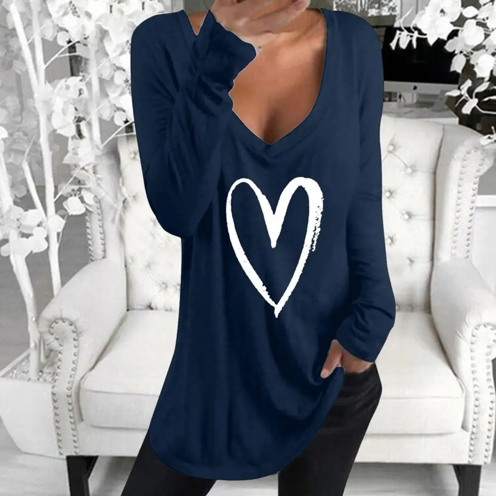 Sexy Women T-shirt Deep Love Heart Print Cotton Blend Women Long Sleeve Tshirt Tunic for Work 2021 New cheap t shirts