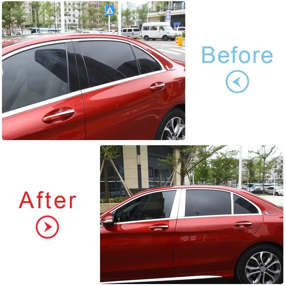 LLKUANG Chrome Aluminum Alloy Car Window Rear Pillar Post Trim for Mercedes Benz GLC X253 S C E Class W222 W205 W213 2014-2019 
