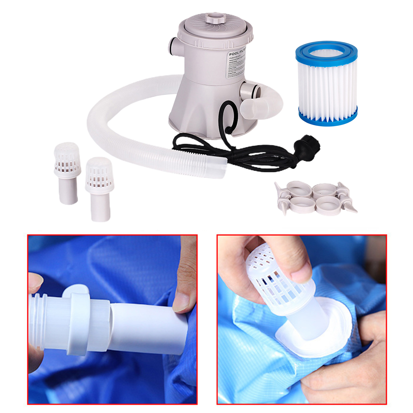 Above Ground Swimming Pool Filter Pump Electric 110V 20W Pool Filtering Kit with Filter for Padding Pools EU Type