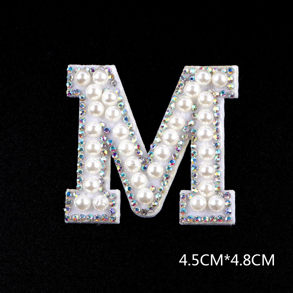 26 brief AB Strass Perle Englisch Alphabet Patch 3D Perlen Aufkleber Mixed Stickerei Patch Für Kleidung Logo Diy Applique – Detail 24