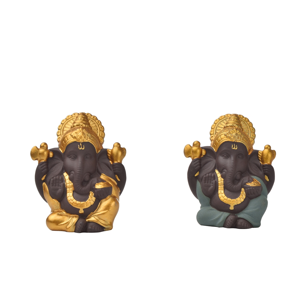 2pcs Crafts Ganesha Statue Elephant God Figurine Ornaments for Desktop Shelf