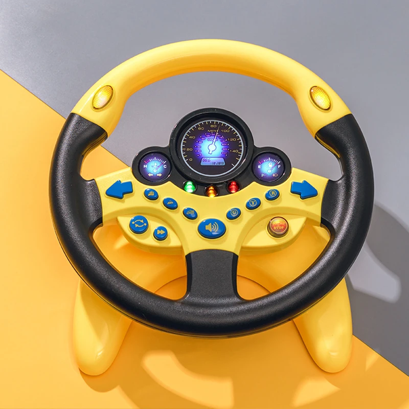 Yellow Children's Simulation Steering Wheel Toy Kids Pretend Toy Sound Light 