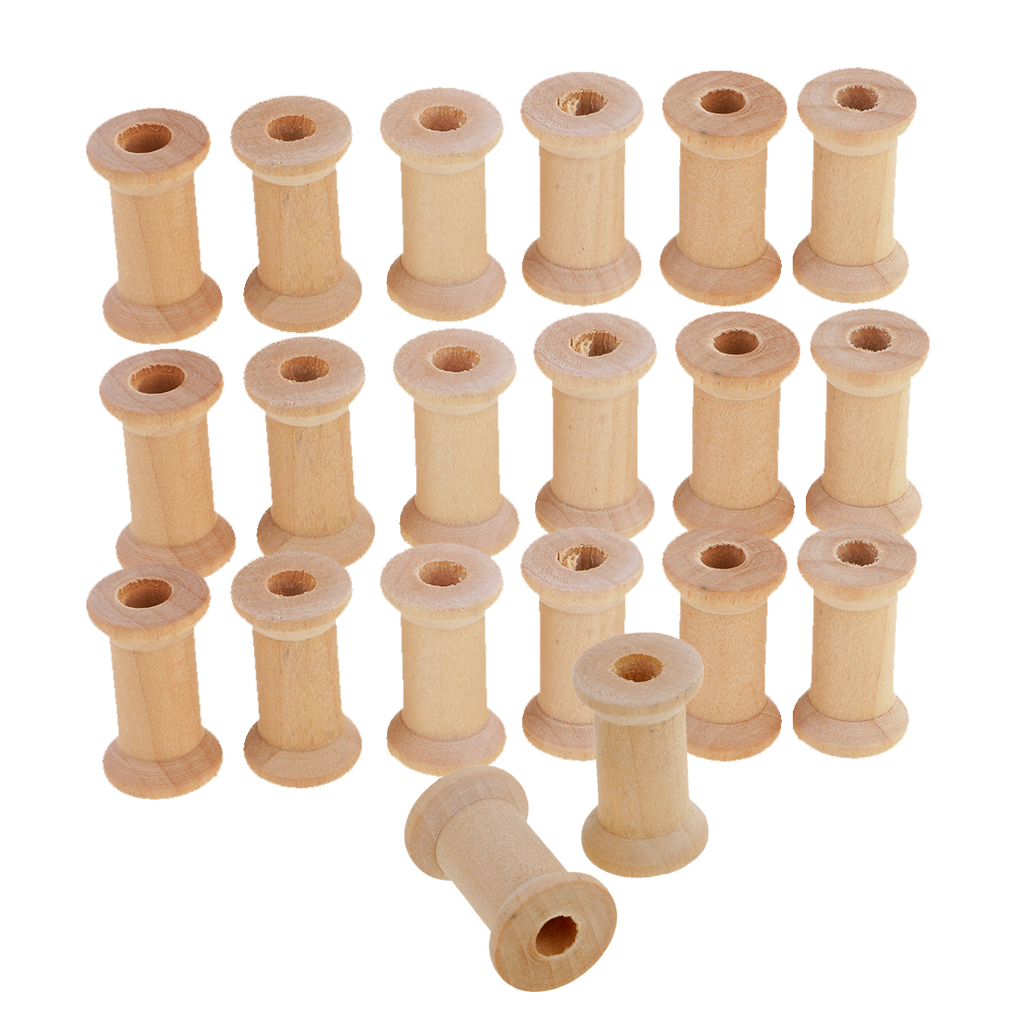 20 Pieces Vintage Natural Wooden Classic Bobbin Empty Thread Spools DIY Coils