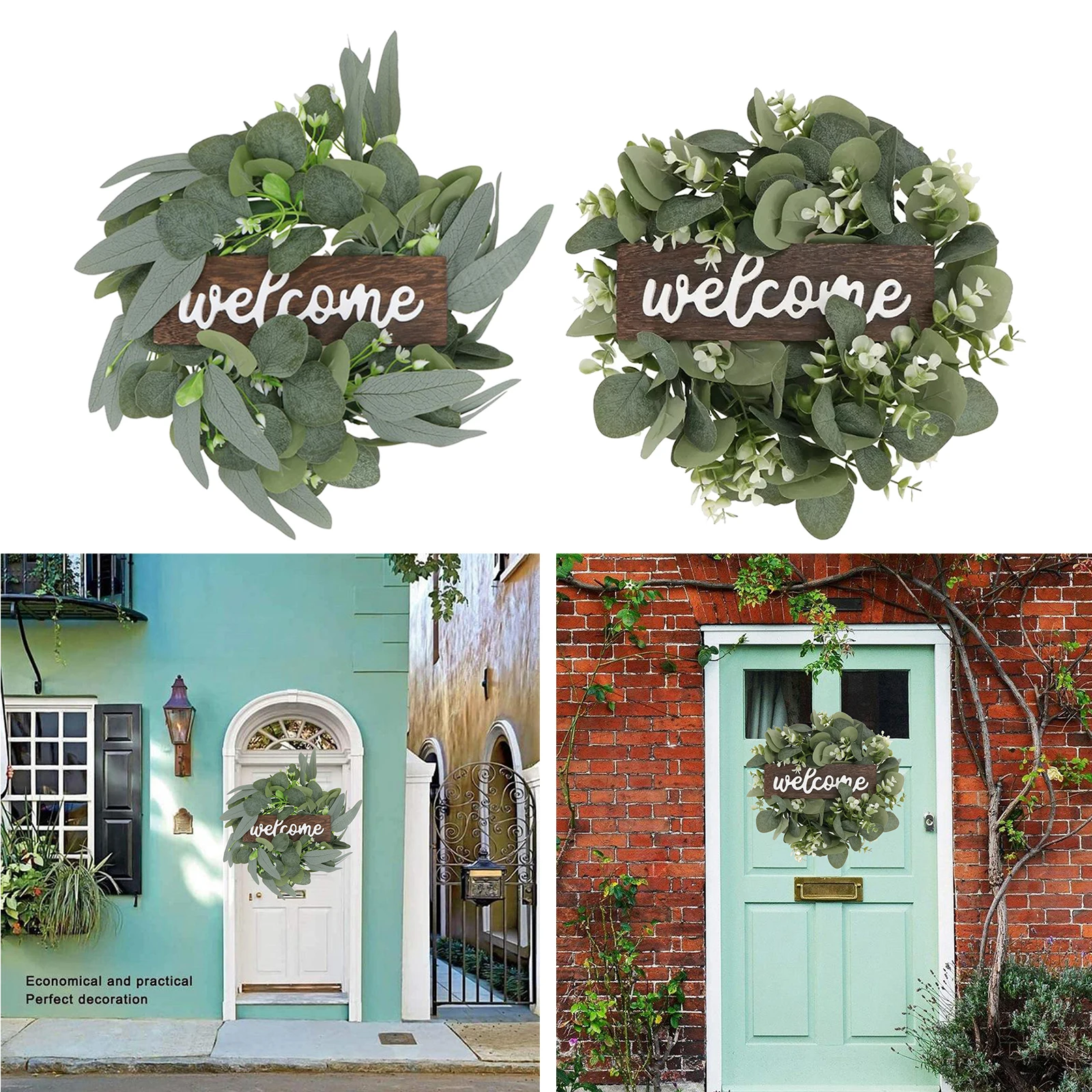 Welcome Wreath Decor Door Hanging Garland Ornament Simulation Leaf Wreath Artificial Plant Decor For Home Party