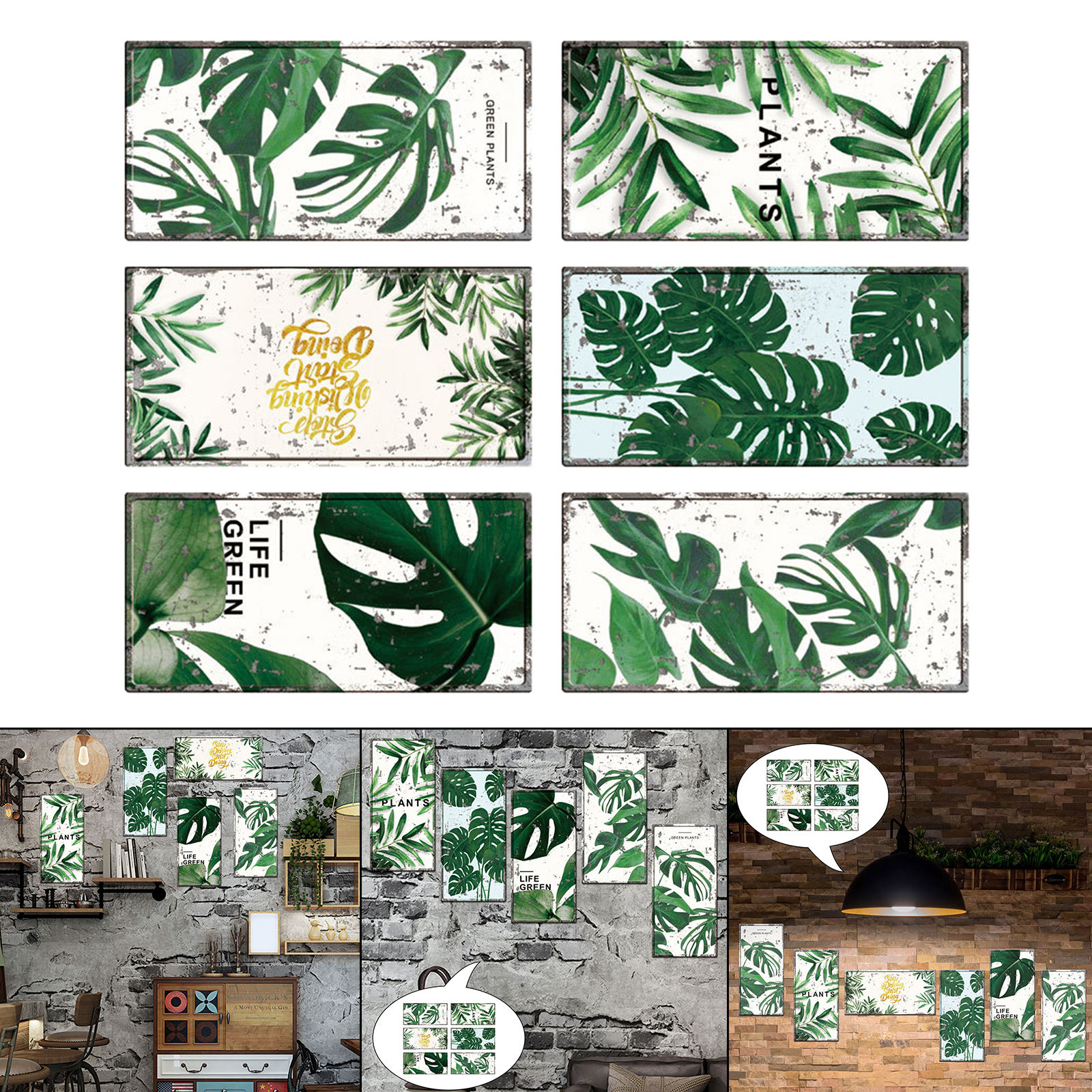 Green Leaf Wall Stickers - Tropical Plants Removable Wall Decals for Living Room Background Wall Decoration Bedroom Wallpaper