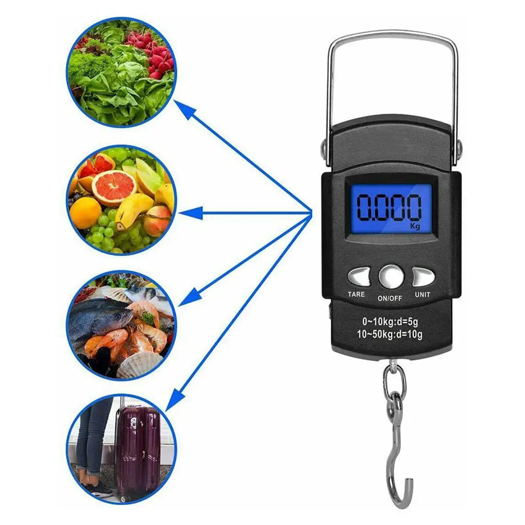 50kg Digital Travel Fishing Luggage Electronic Scales Hook Hanging Scale Pocket Size 110lb/50kg LCD Scale Fishing Balance