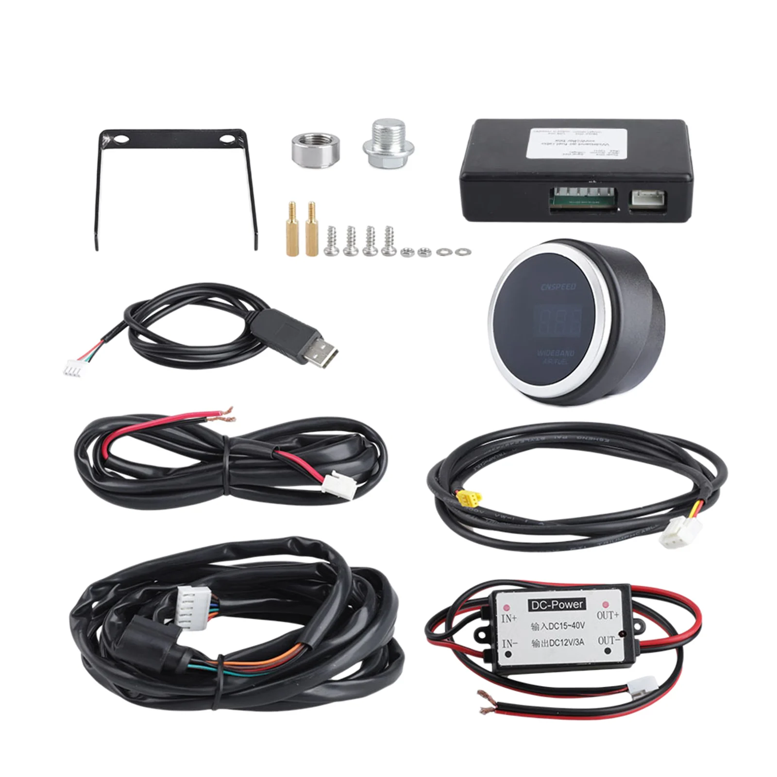 Digital Wideband Air / Fuel Ratio AFR Gauge Kit Includes Oxygen Sensor Data Logging Output Blue LED Display 2-1/16